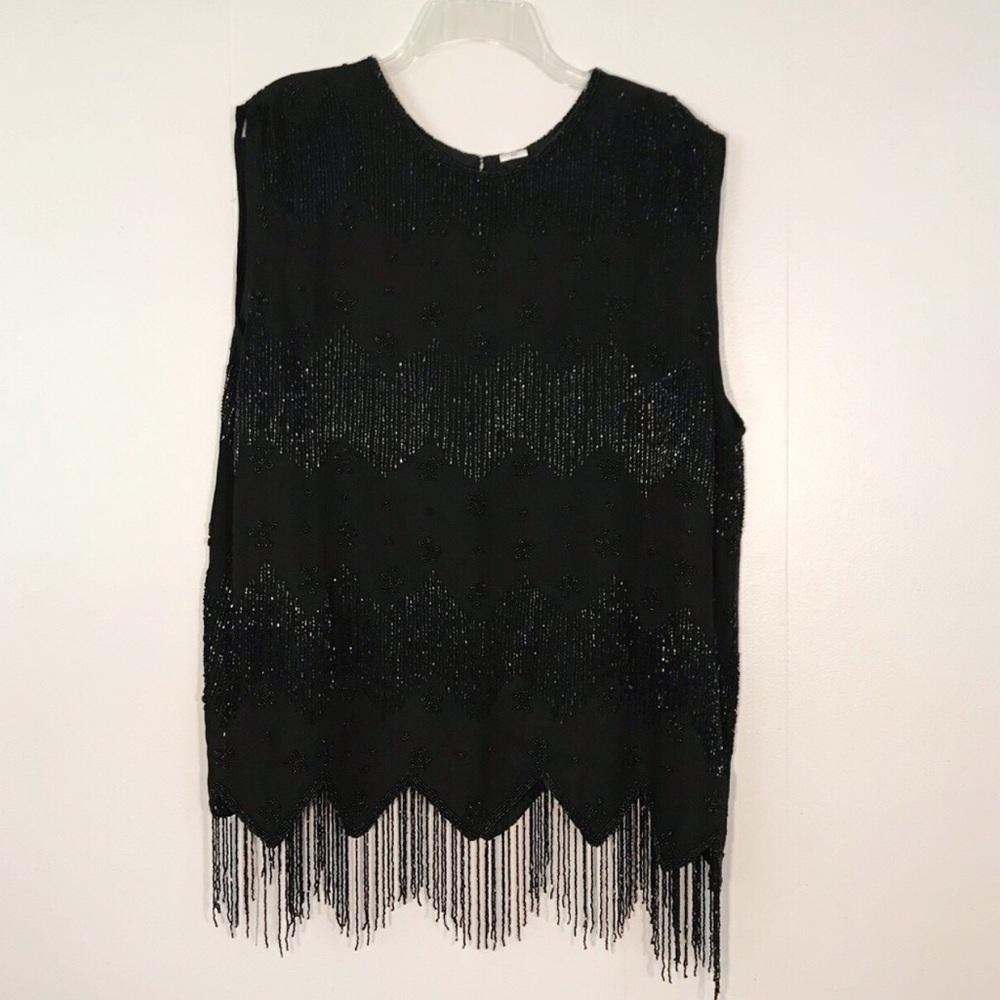 Plus Size Black Beaded Sleeveless Blouse Top